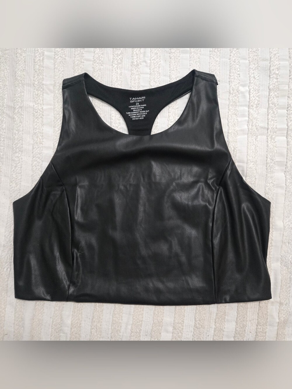 Tahari Sport - Faux Leather Racerback Crop Tank - Black